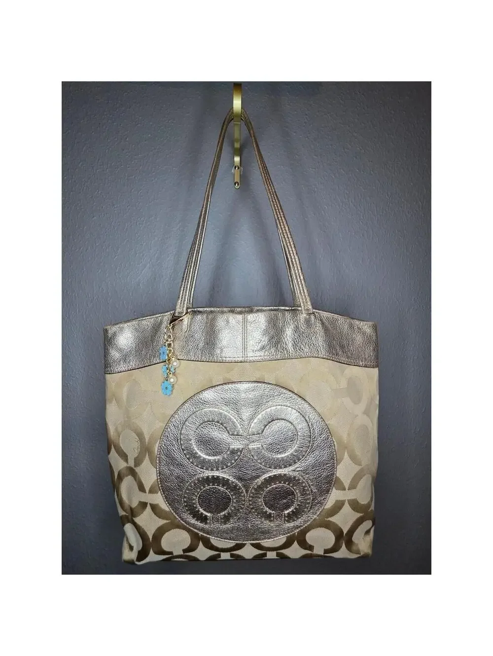 🍒Coach Julia Op Art  Signature Metallic Tote🍒